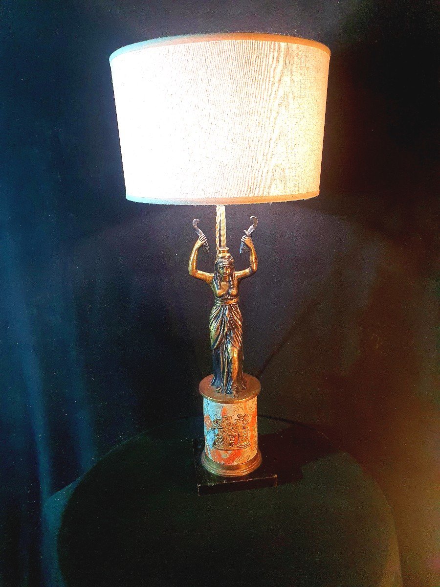 Lampe Bronze Cariatide retour d Égypte. -photo-4