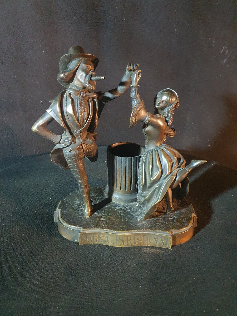 Sculpture Bronze Groupe Danseurs ,Pyrogène. Objet Tabac.-photo-3