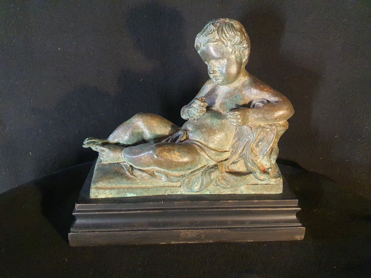 Bronze Sculpture Young Love, Picturesque 19th Century.-photo-2