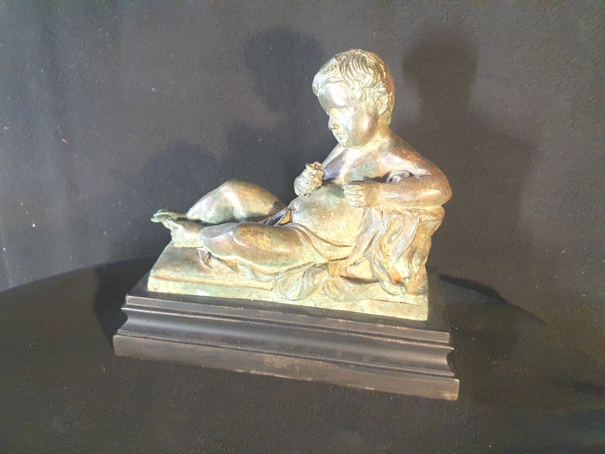 Bronze Sculpture Young Love, Picturesque 19th Century.-photo-3