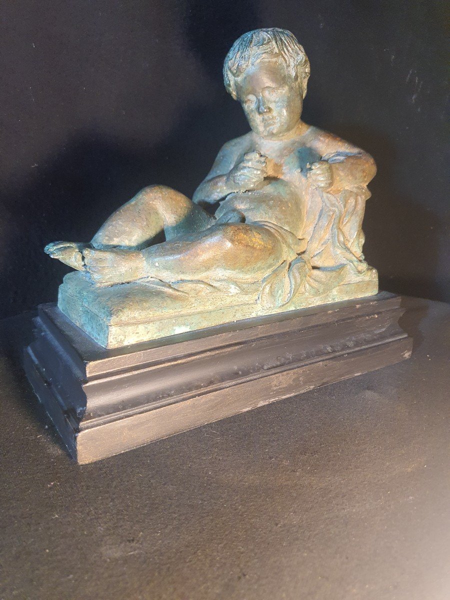 Sculpture Bronze Jeune Amour, Putto XIX Siècle. -photo-3