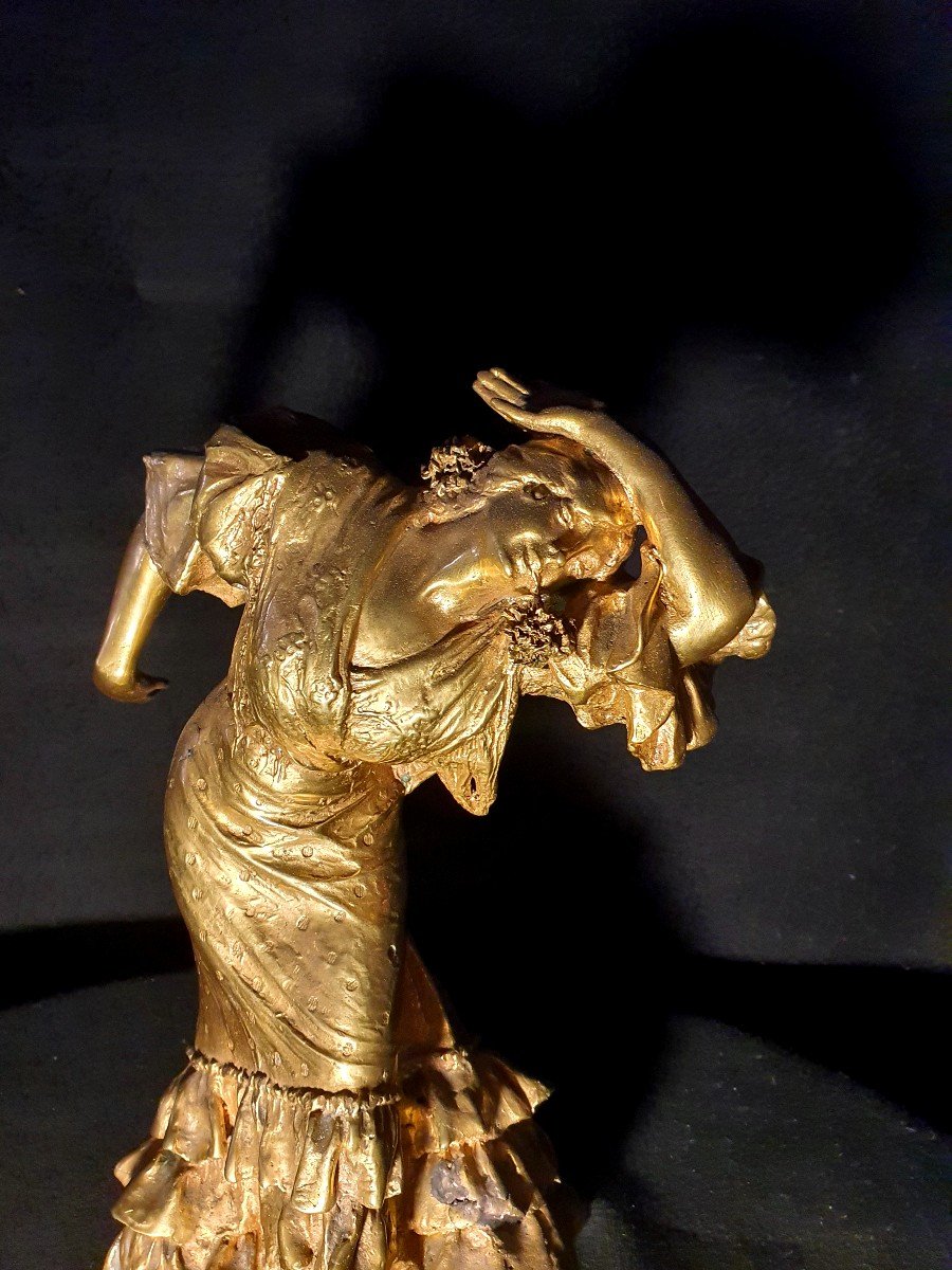 Spanish School Bronze Sculpture Flamenco Dancer Luis De Perinat.-photo-2