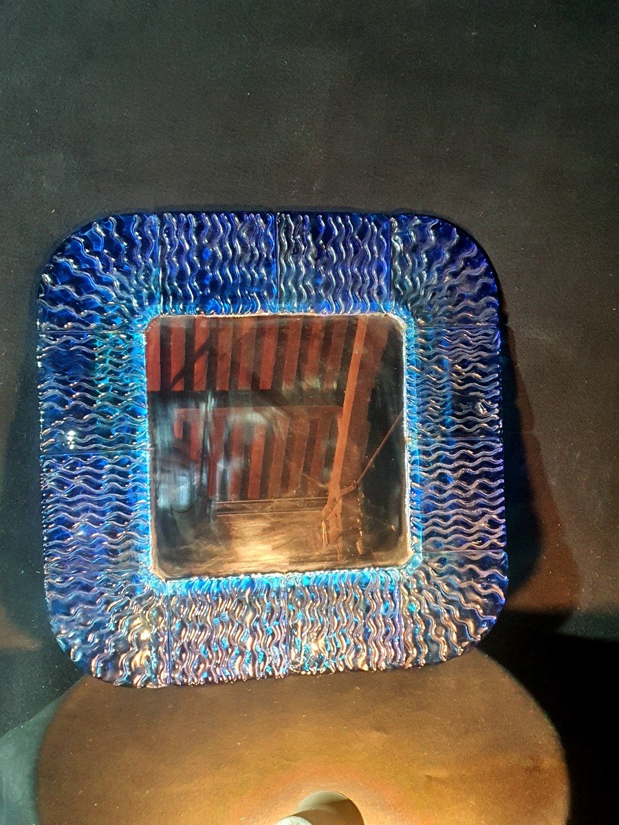 Miroir Vintage Verre Murano Bleu.-photo-3