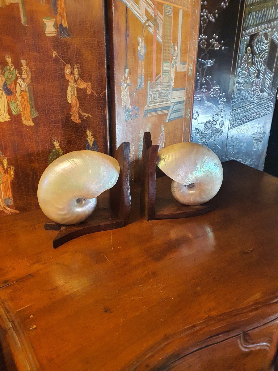 Pair Of Art Deco Shell Bookends.-photo-3