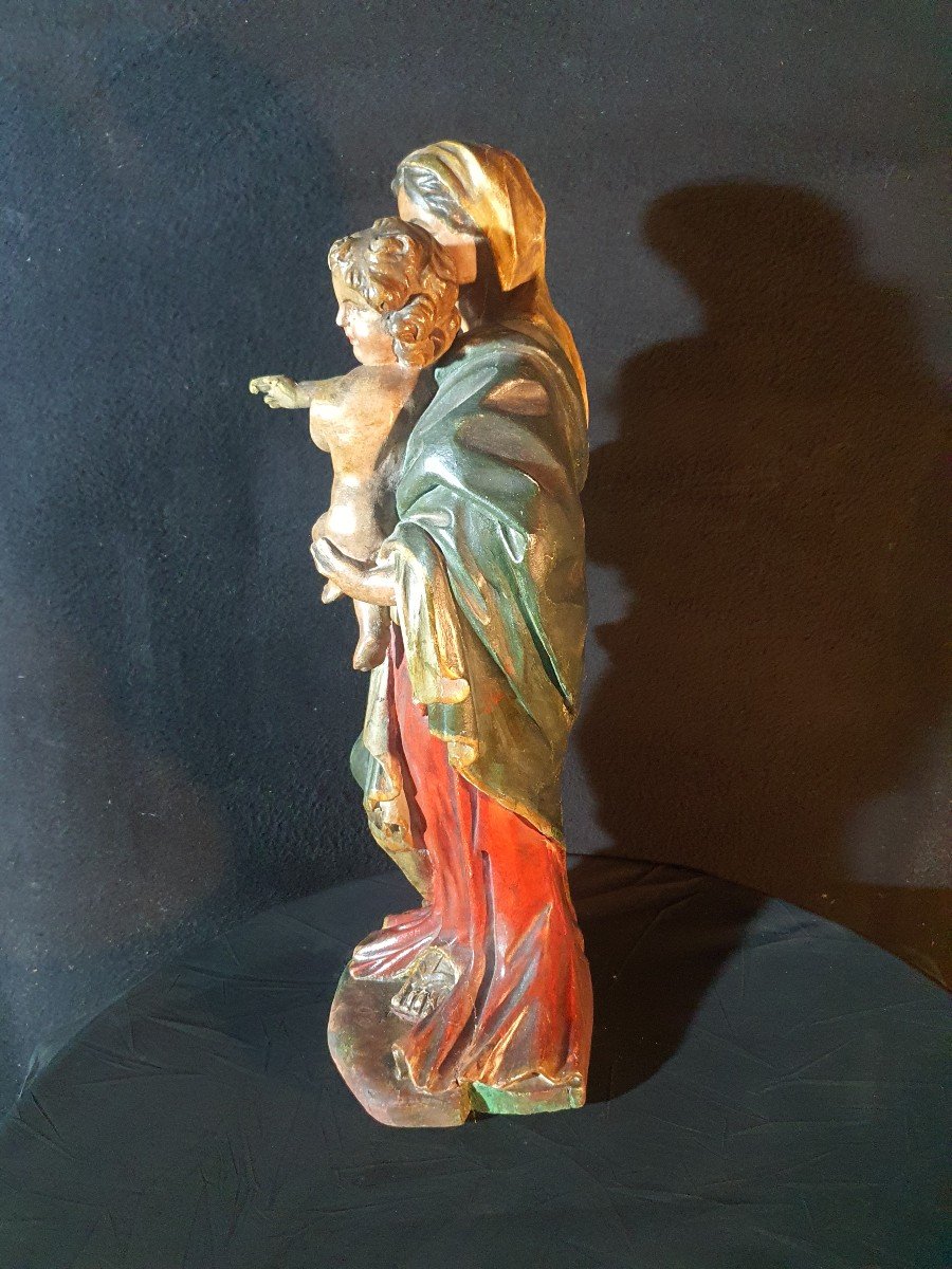 Virgin And Child Wood Sculpture, Baroque 18th Century. -photo-1