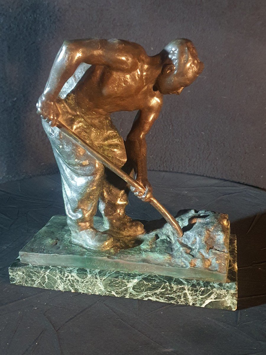 Sculpture Bronze Art Déco, Le Terrassier G Hierholtz.