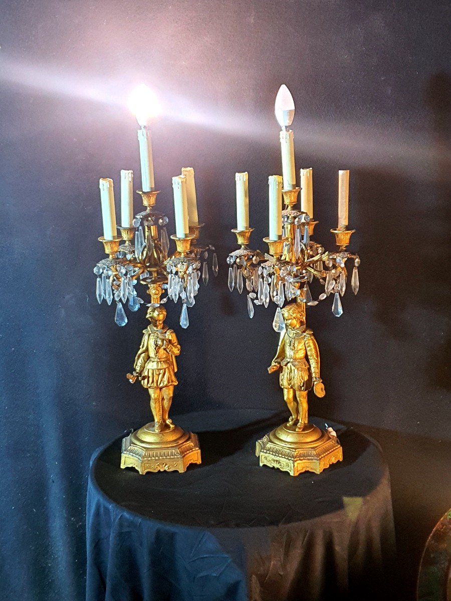 Pair Of Candelabra Characters Gentlemen XIX Century. -photo-2