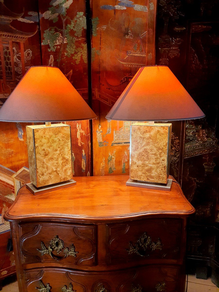Pair Of Loupe D Orme Lamps Jean Claude Mahey -photo-2