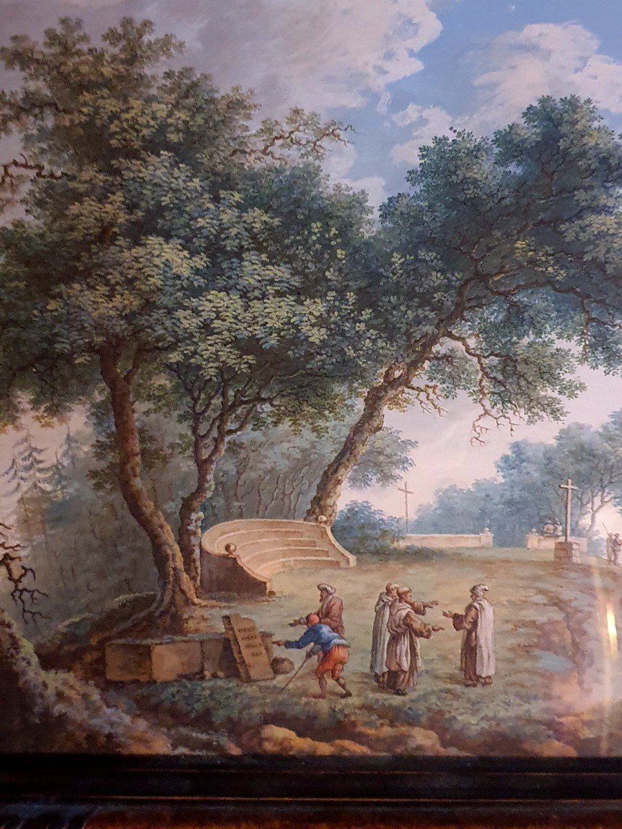 Table XVIII Century Animated Italian Scene Taste Pillement Hubert Robert. -photo-3