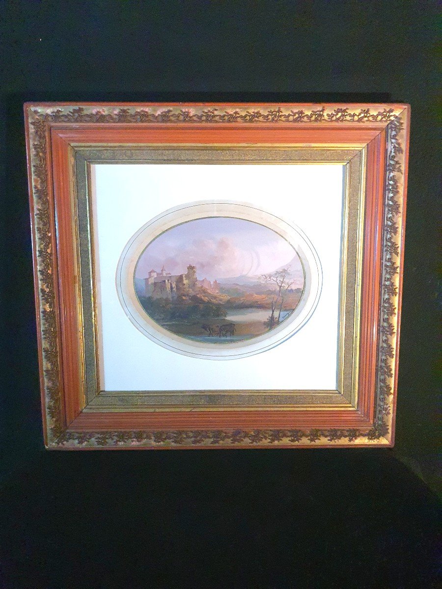 Romantic Painting 19th Century Signed Cousy.-photo-2