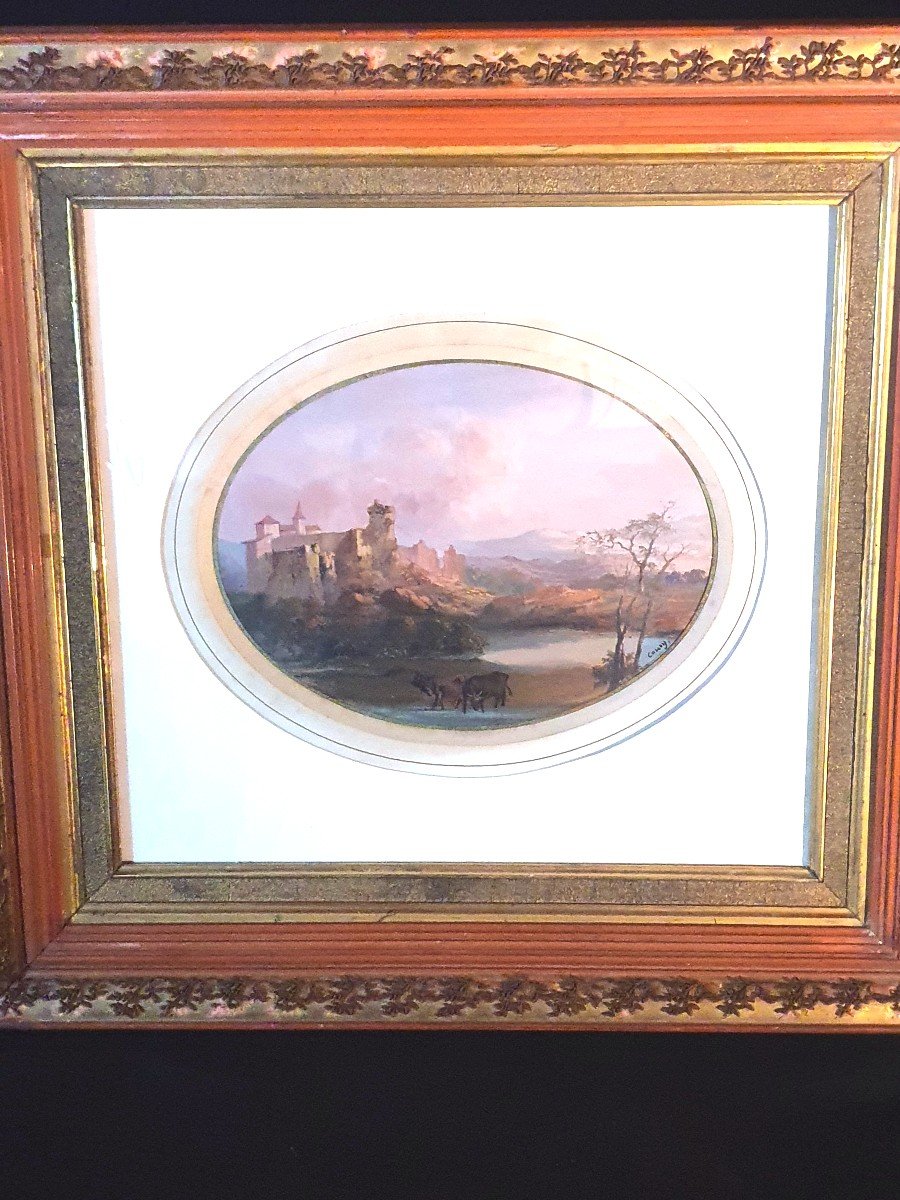 Romantic Painting 19th Century Signed Cousy.-photo-4