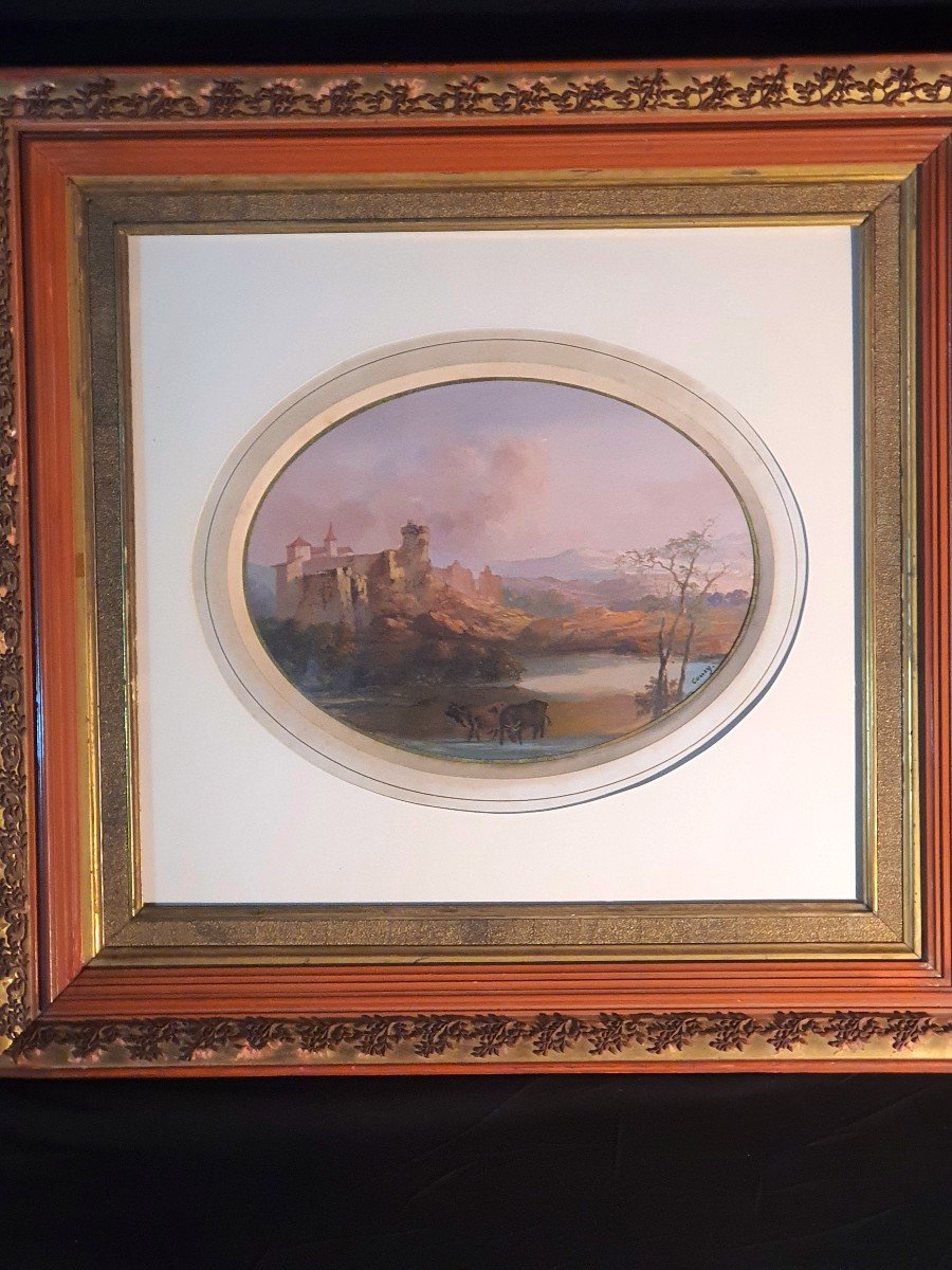 Romantic Painting 19th Century Signed Cousy.-photo-2