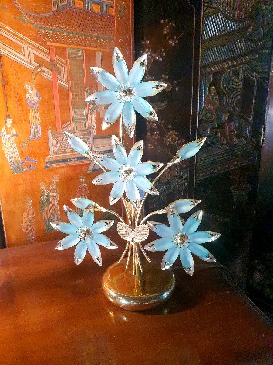 Pair Of Vintage Glass Paste Flower Lamps -photo-1