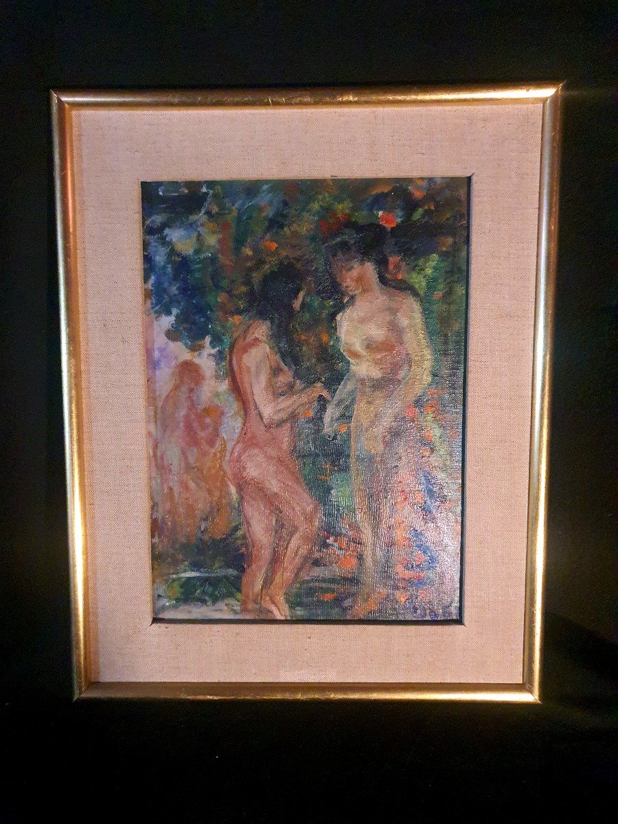 Tableau Fauve Baigneuses , Olga Olby Origine Russe élève André Lhote Esprit G D Espagnat.-photo-3