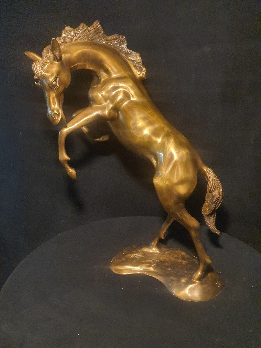 Sculpture Cheval Bronze Doré, école S Dali.-photo-3