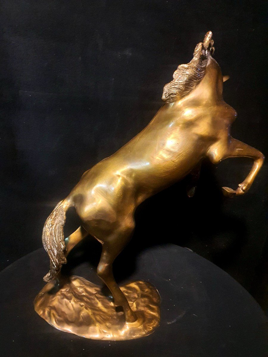 Sculpture Cheval Bronze Doré, école S Dali.-photo-1
