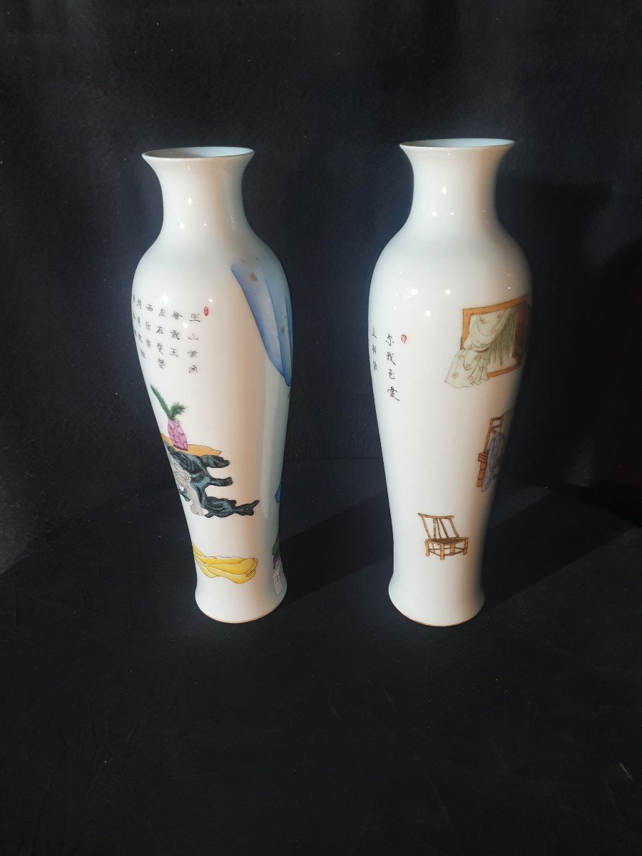 Pair Of Erotic Chinese Vases, Rose Family Chinese Republic. -photo-3
