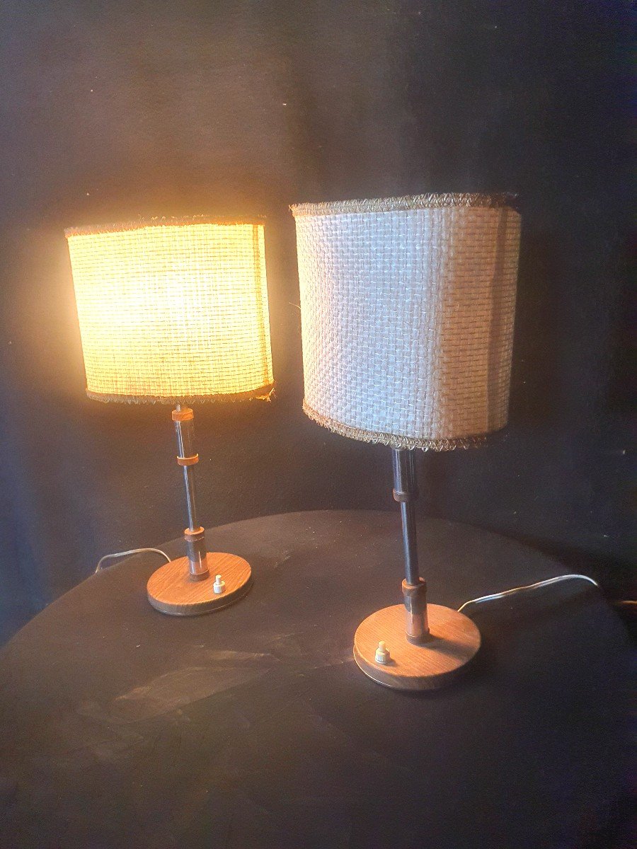 Pair Of Vintage Scandinavian Rosewood Lamps. -photo-3