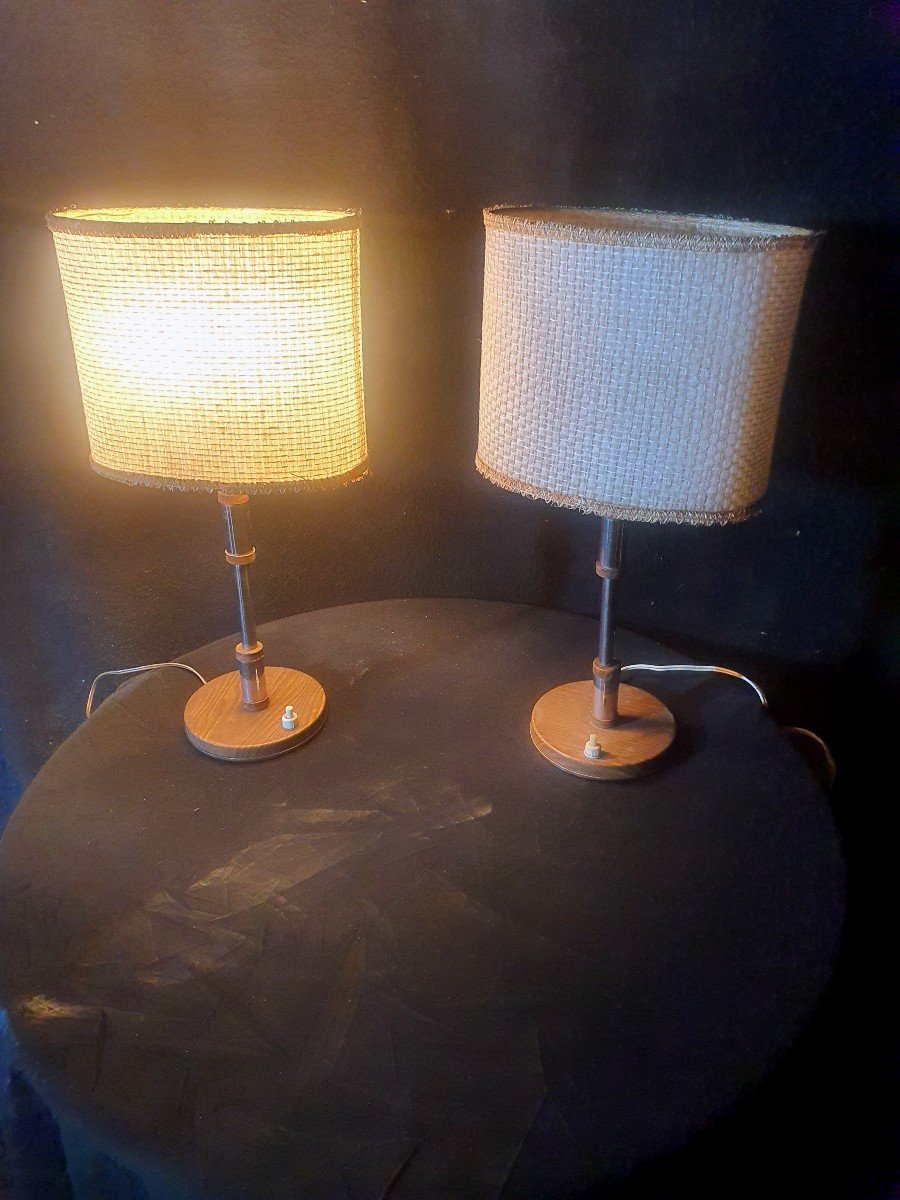 Paire De Lampes Vintage Scandinaves Palissandre. -photo-4