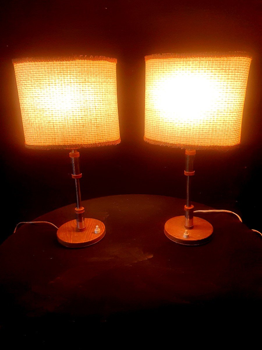 Paire De Lampes Vintage Scandinaves Palissandre. -photo-2