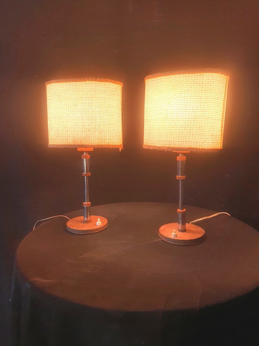 Pair Of Vintage Scandinavian Rosewood Lamps. 