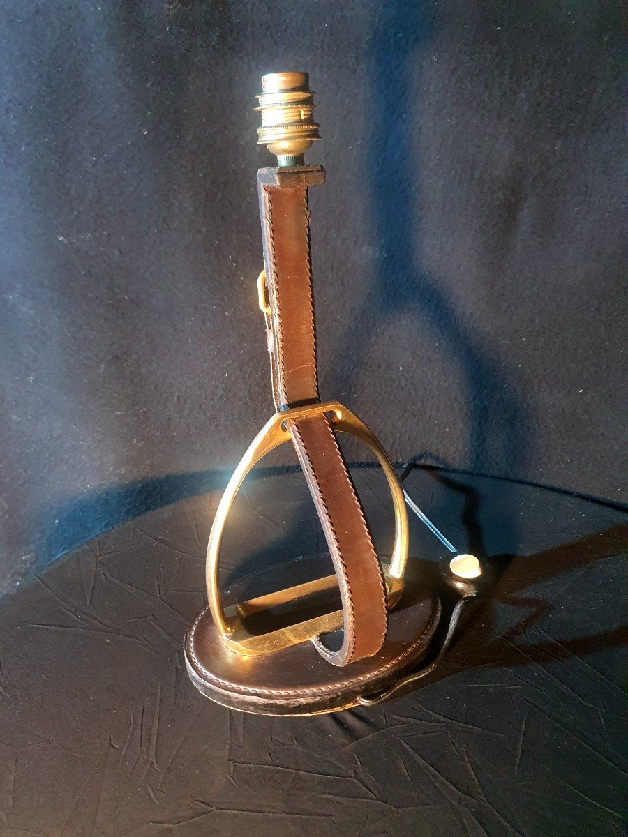 Jacques Adnet Horseshoe Leather Lamp. -photo-2