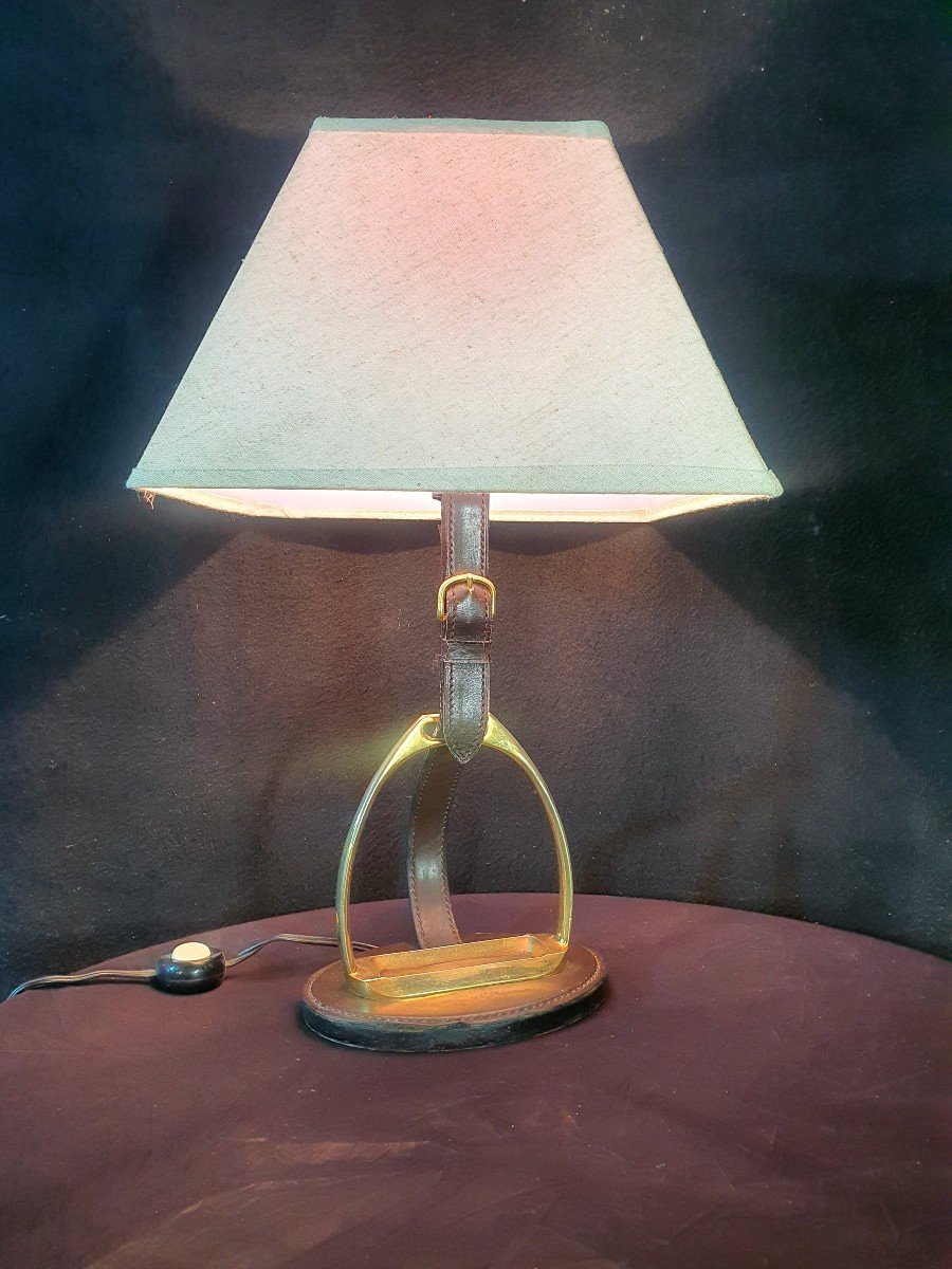 Jacques Adnet Horseshoe Leather Lamp. 