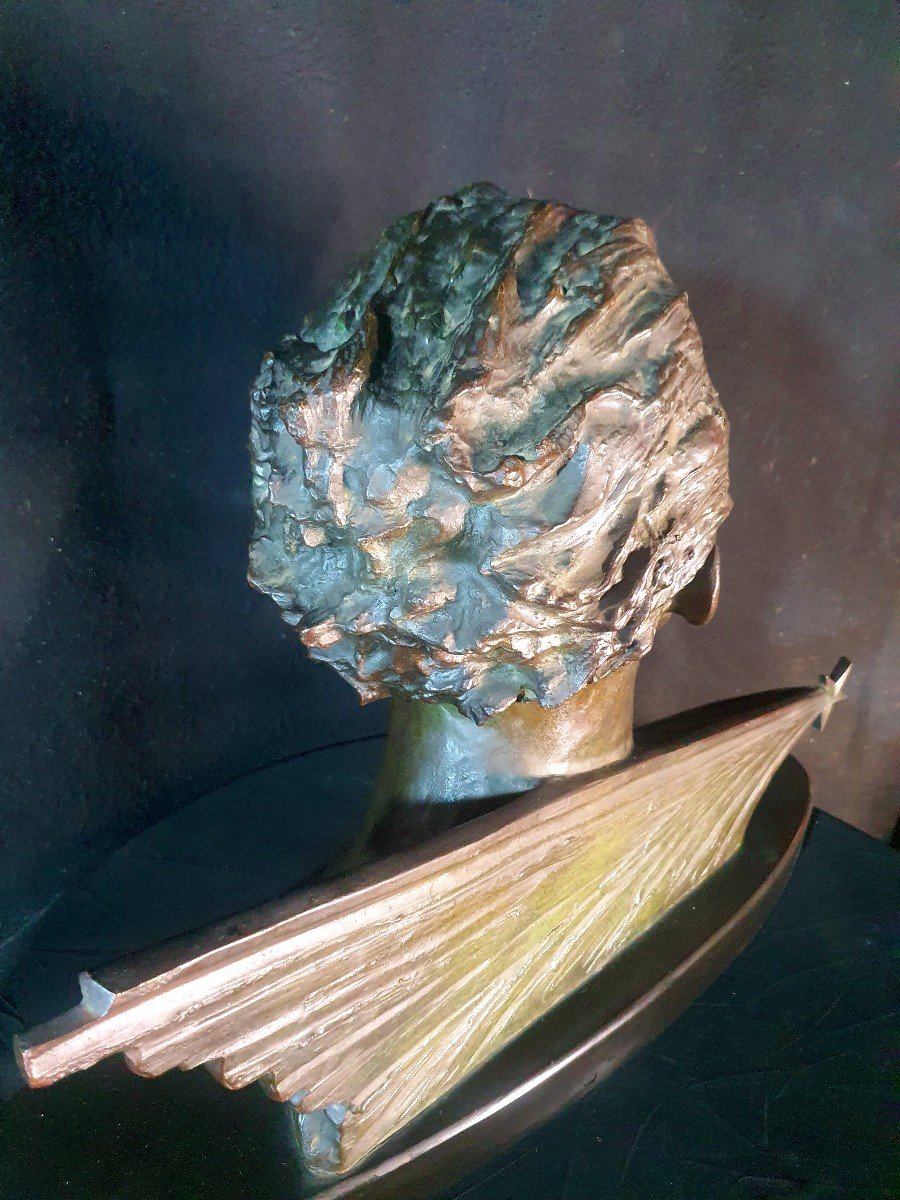 Art Deco Sculpture Bronze Bust Jean Mermoz, F Focht.-photo-5