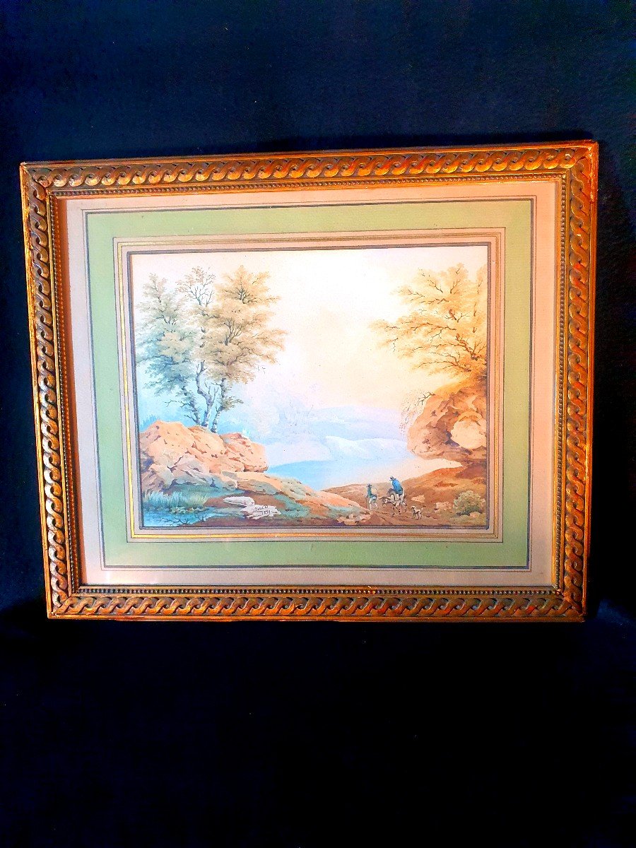 Romantic Landscape Painting B Small, Pillement School.-photo-2