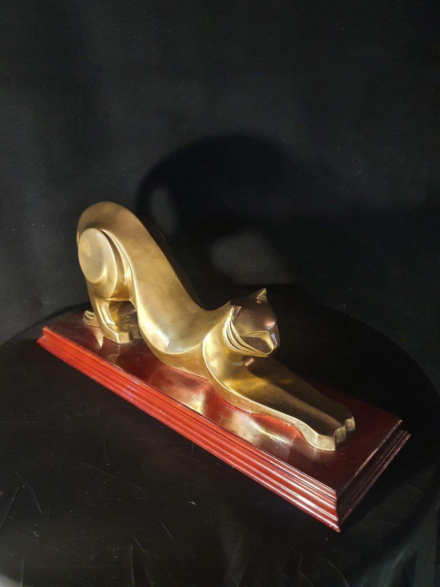 Cubist Art Deco Feline Panther Sculpture. -photo-4