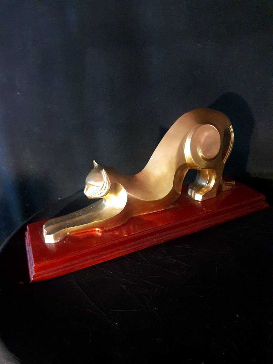 Cubist Art Deco Feline Panther Sculpture. -photo-4