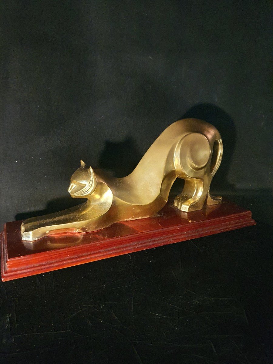 Cubist Art Deco Feline Panther Sculpture. 