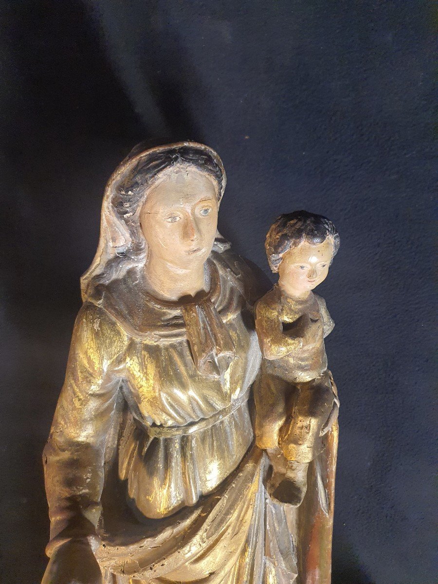 Gilded Wood Sculpture Virgin And Child Provence Languedoc XVIII. -photo-4