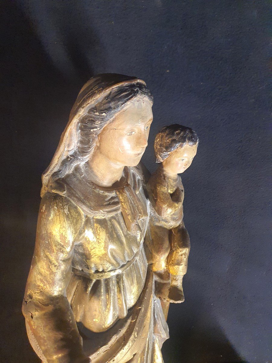 Gilded Wood Sculpture Virgin And Child Provence Languedoc XVIII. -photo-4