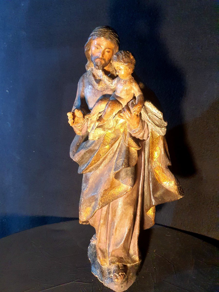 Sculpture XVII XVIII Century Saint Joseph Child Jesus. -photo-2