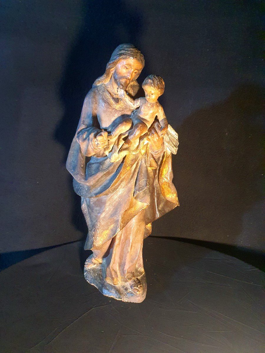 Sculpture XVII XVIII Century Saint Joseph Child Jesus. -photo-3