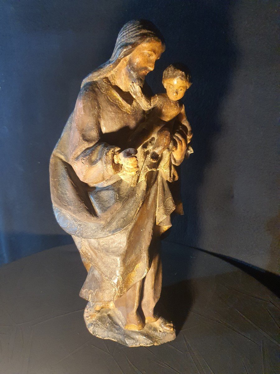 Sculpture XVII XVIII Century Saint Joseph Child Jesus. -photo-2