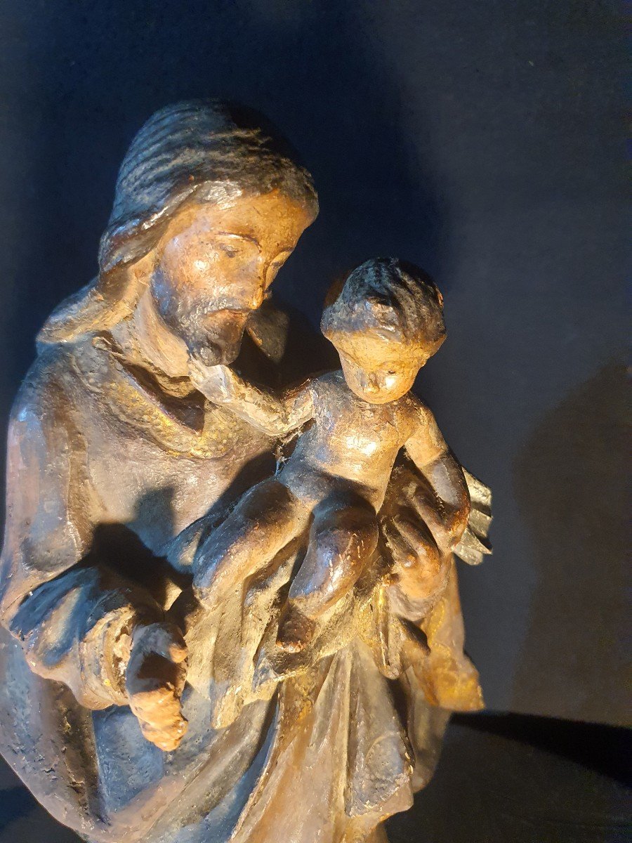 Sculpture XVII XVIII Century Saint Joseph Child Jesus. -photo-4