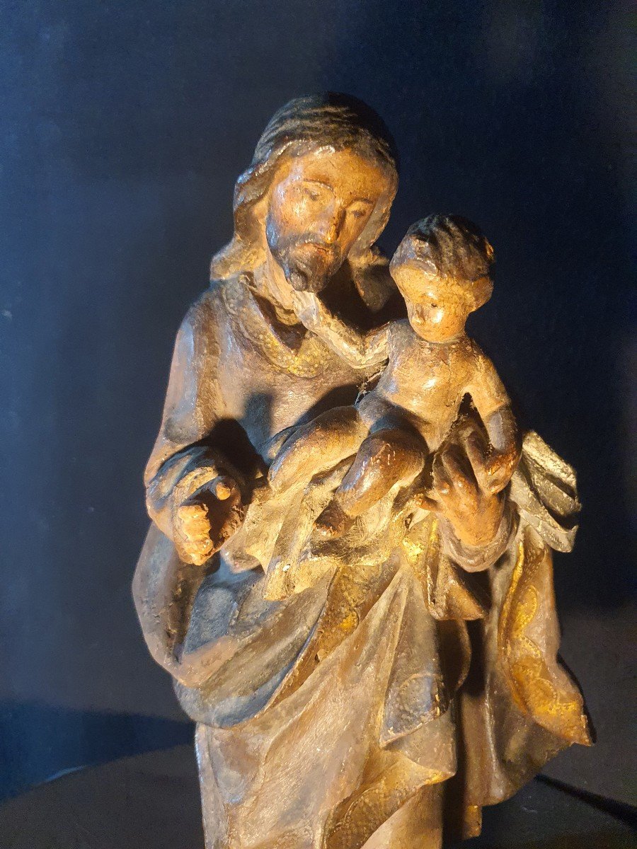 Sculpture XVII XVIII Century Saint Joseph Child Jesus. -photo-5