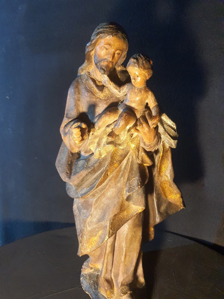 Sculpture XVII XVIII Century Saint Joseph Child Jesus. -photo-6