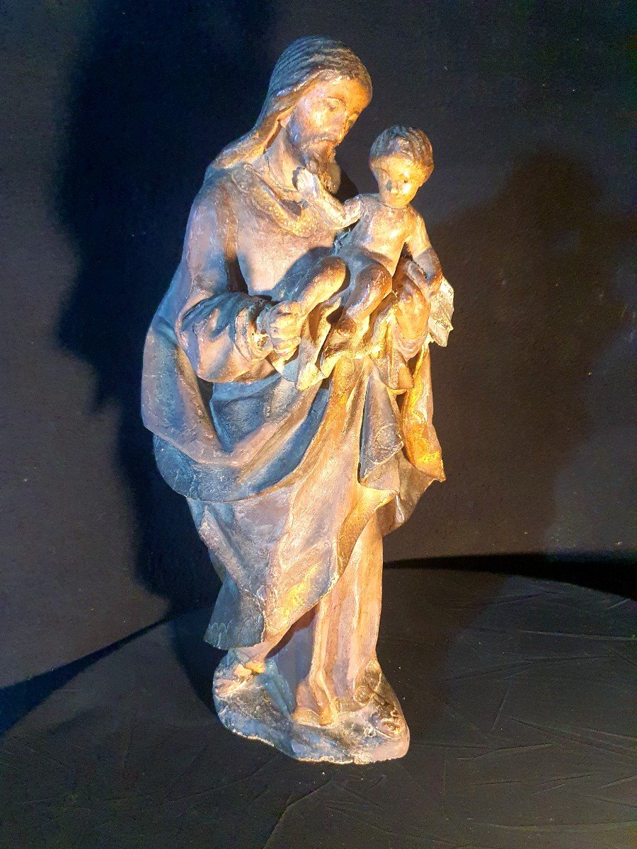 Sculpture XVII XVIII Century Saint Joseph Child Jesus. 