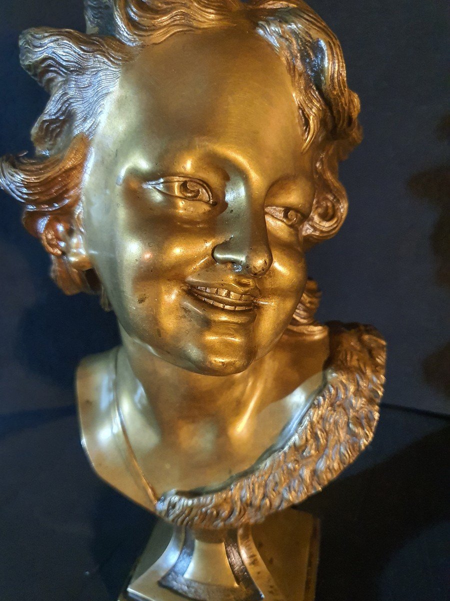 Gilt Bronze Bust Of Laughing Child Bouige Villanis School. -photo-5