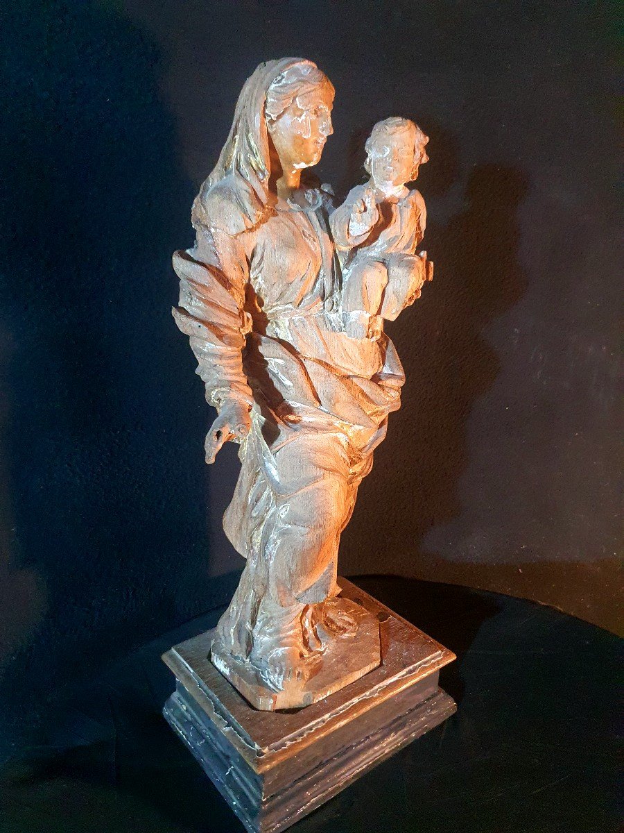 Virgin Sculpture Carved Wood Provence Italy Baroque XVIII Century. -photo-2