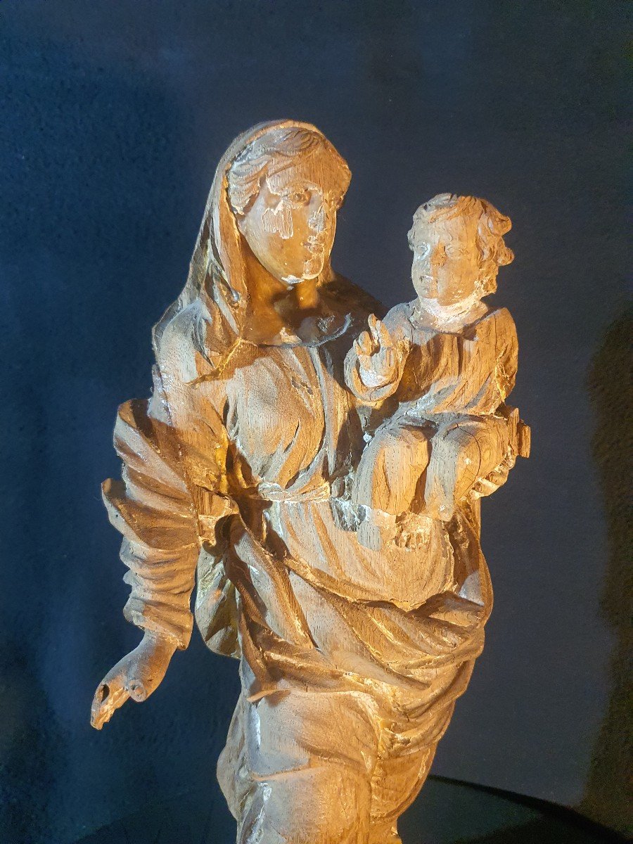 Sculpture Vierge Bois Sculpté Provence Italie Baroque XVIII Siècle. -photo-2