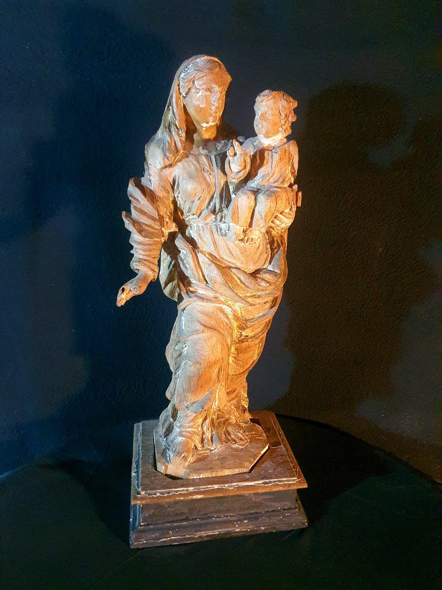 Virgin Sculpture Carved Wood Provence Italy Baroque XVIII Century. 