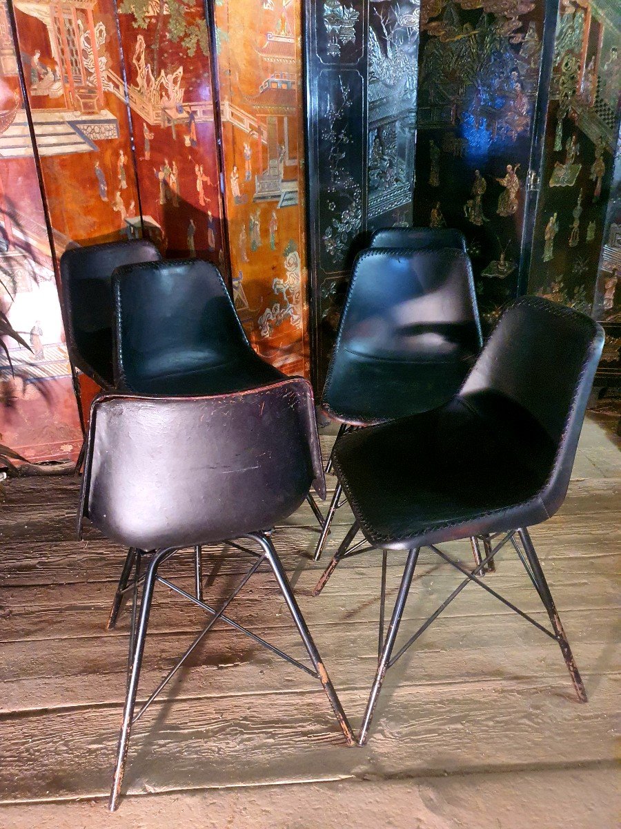 Série 6 Chaises Charles Eames , Cuir.-photo-3