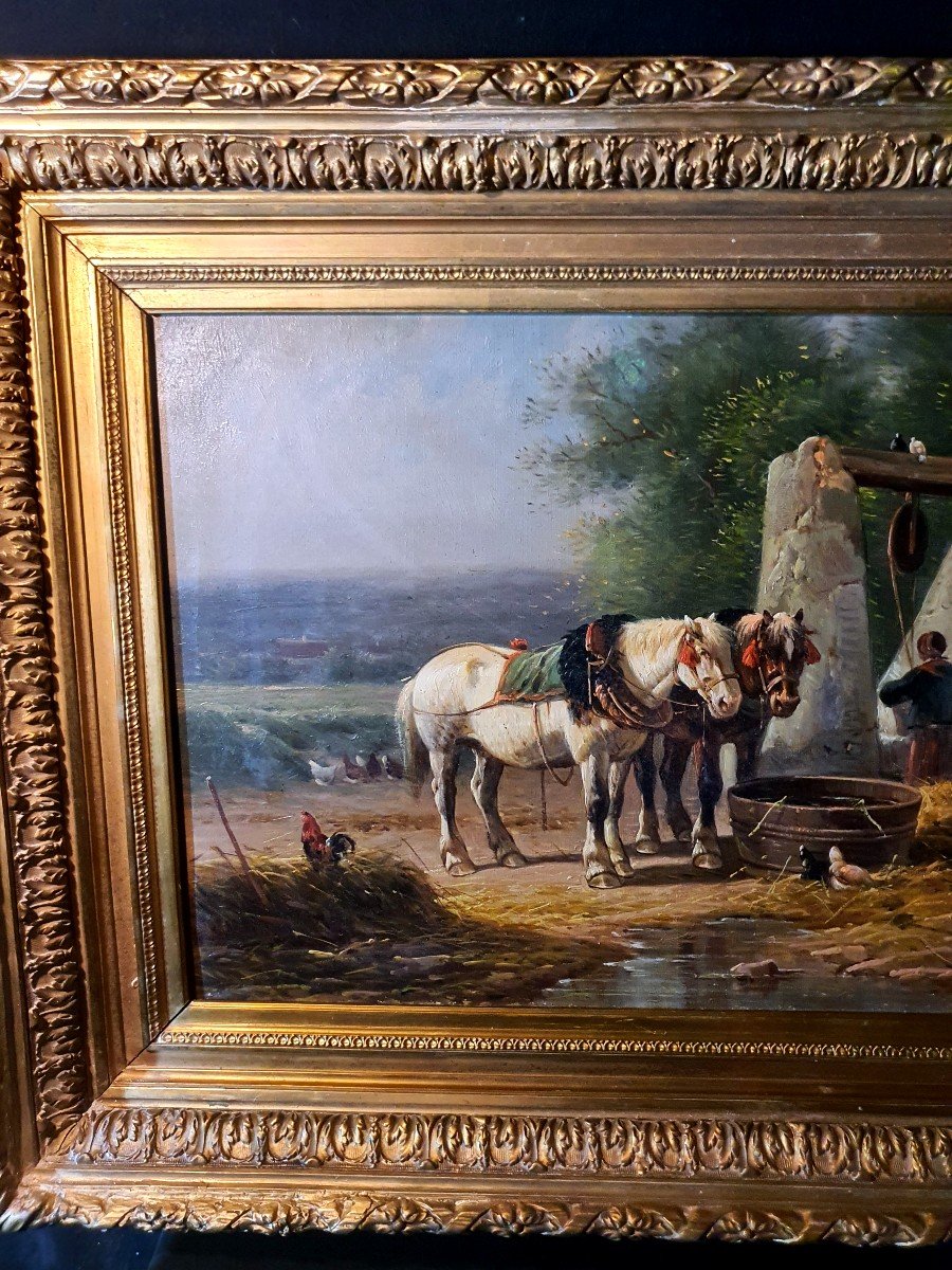 19th Century Painting Horses At The Watering Hole. -photo-1