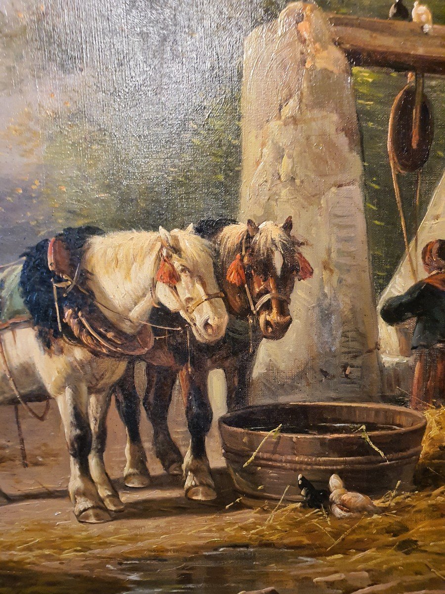 19th Century Painting Horses At The Watering Hole. -photo-2