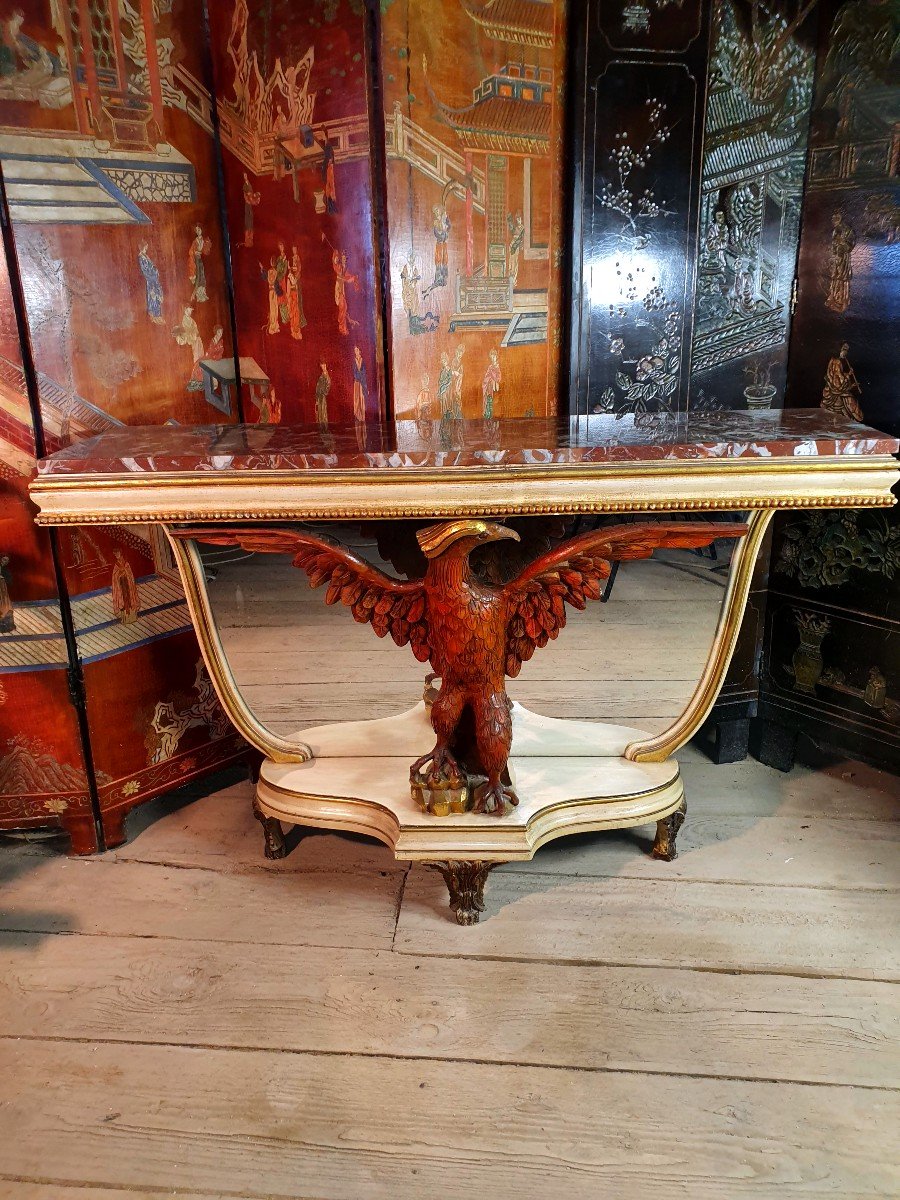 Regency Revival Console With Eagle Jasper Marble. -photo-1