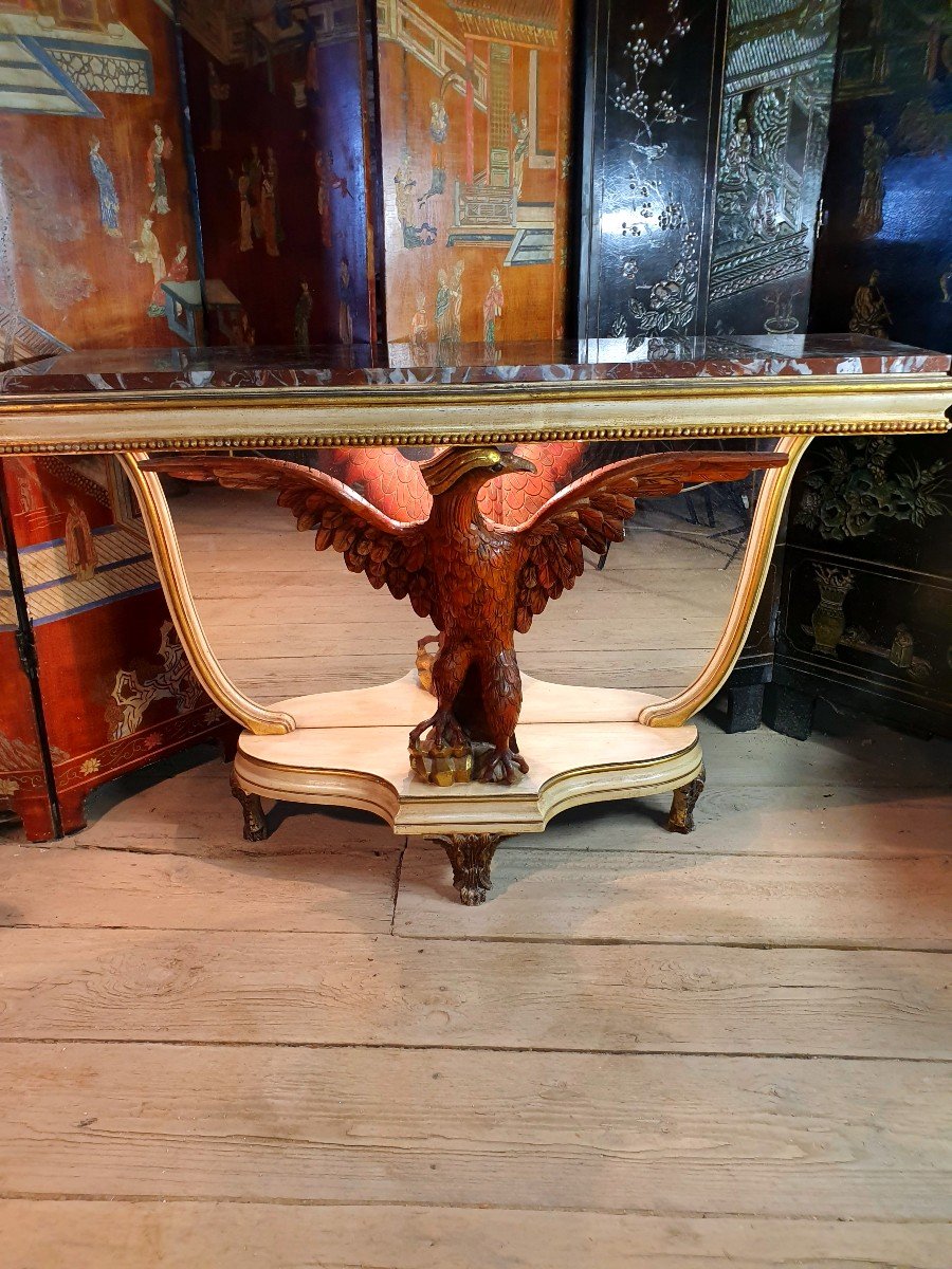 Regency Revival Console With Eagle Jasper Marble. -photo-2